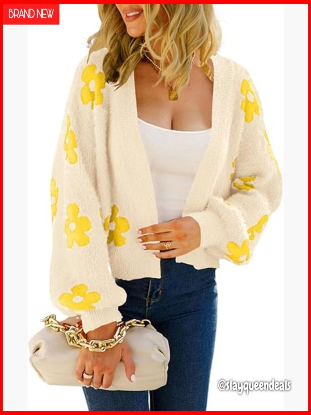 Cropped Open Front Floral Knit Cardigan Y2k Chunky Sweater